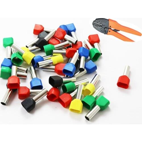 100pcs/lot TE1010 2X1.0mm2 Bootlace cooper Ferrules kit set Wire Copper Crimp Connector Insulated Cord Twin Pin End Terminal