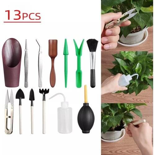 13 PCS Mini Gardening Supplies Transplanting Miniature Planting Hand Tool Kit Mini Garden Hand Tools Succulents Spray Bottle SD