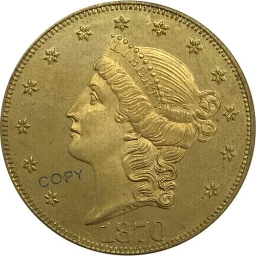 1870 United States 20 Twenty Dollars Liberty Head Double Eagle with motto Gold coin Brass Collectibles Copy Coin