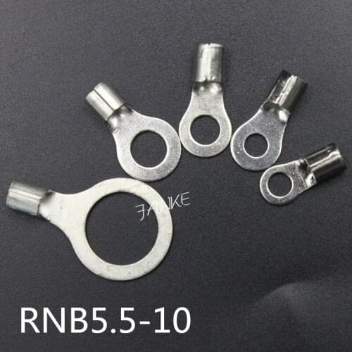 500Pcs/pack RNB5.5-10 Non-Insulated Ring Tongue Brass Terminals Cable Lug Crimp Wire Connectors for AWG 12-10
