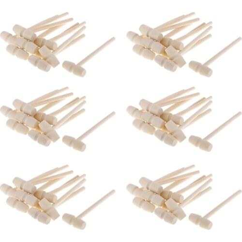 60x Mini Wooden Mallets Wood Hammer Seafood Crackers Kids' Dollhouse Supply