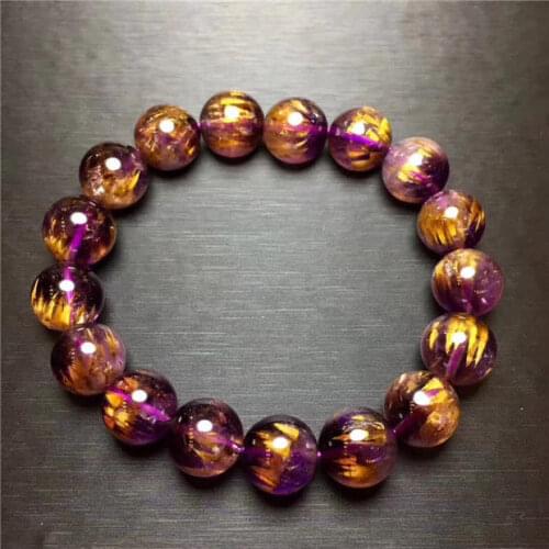 Natural Purple Titanium Crystal Brazilian Beads Bracelet AAAAA+ 12-12.8mm