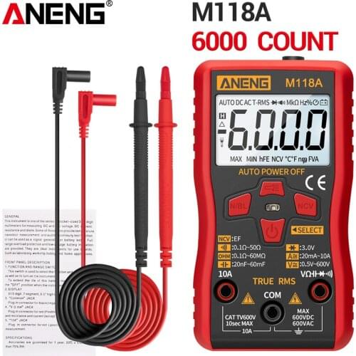 ANENG M118A Digital Multimeter Auto Ranging High-Accuracy TRMS 6000 Counts Voltage Current Ohm Capacitance Diode Multi Tester