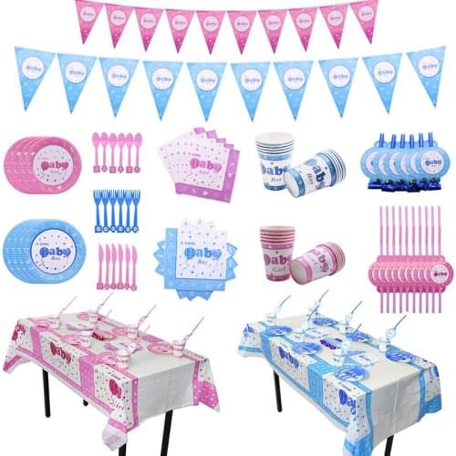 1st Birthday Party Decor Blue Pink Plate Cups Napkins Disposable Tableware Baby Shower Kid Birthday Gender Reveal Party Supplies