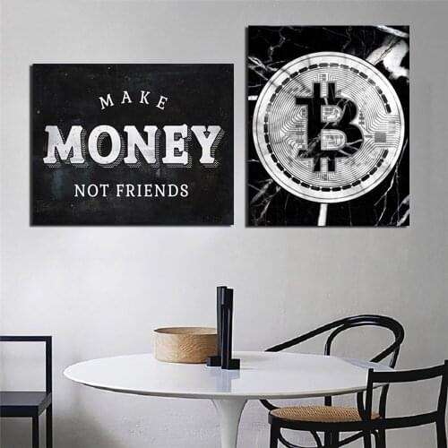 Livingroom Decoration Poster Make Money Not Friends Wall Art Marble Bitcoin HD Print Modern Poster Canvas Picture For Gift