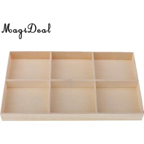 Handmade Wood Container Multi-Function 6 Grid Desktop Succulent Pot Storage