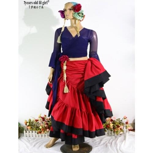 Cotton 4Tiered 18Yards Ats Gypsy Tribal Belly Dance Skirt With Border EI42 52