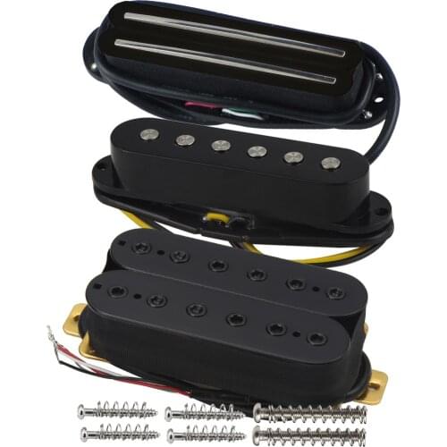 FLEOR Set of Ceramic Magnet Dual Hot Rail /Single Coil /Humbucker Guitar Pickup HSH Set for Neck/Middle/Bridge Position,Black