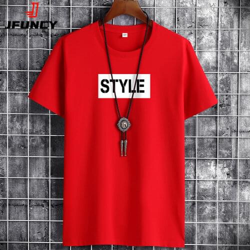 JFUNCY Summer Oversized Cotton Man T-Shirts Men Casual T-Shirt Fashion Trendy Loose Streetwear Short Sleeve Top Tees