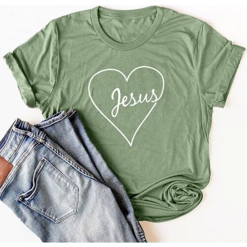 Jesus Heart Print T-shirt Vintage Christian Valentine Gift Tshirt Men Women Summer Inspiring Religious Church Graphic Tees Tops