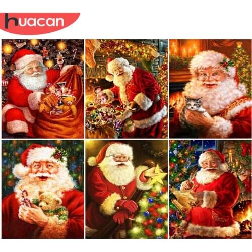 HUACAN DIY Pictures By Number Christmas Drawing On Canvas Figure Painting By Numbers Santa Claus Hand Painted Picture Home Decor