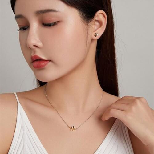 Lo Paulina 2021 Cute Pineapple Necklace Ring Enamel Bee Stud Earrings Sterling Silver S925 Christmas Birthday Gifts Fine Jewelry