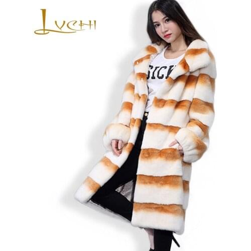 LVCHI 2019 Long stripe Real Fur Mink Coats Winter Thick Warm Jacket Women Customizable Rich in Velvet Mink Ladies Outerwear