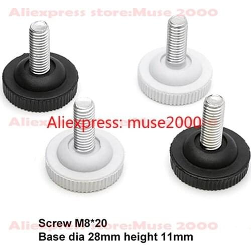 M8 x20mm steel screw bolt,28mm dia round plastic base Screw On Feet pre embedded nut plug pad blank tube insert end Levelling