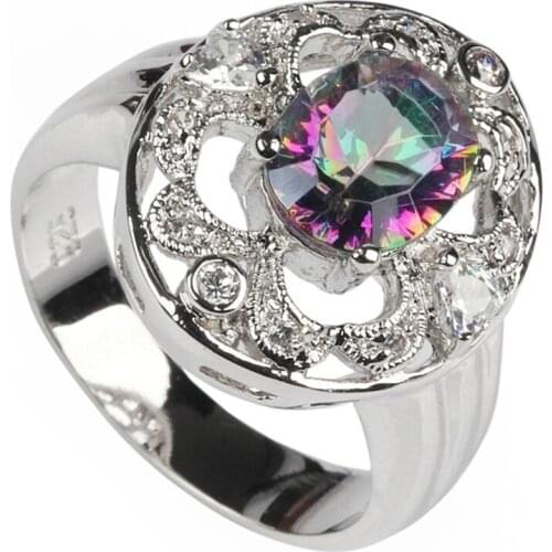 Fleure Esme Punk wedding fashion rings for womens clothing accessories dropshipping Rainbow Cubic Zirconia Rhodium Plated R3281