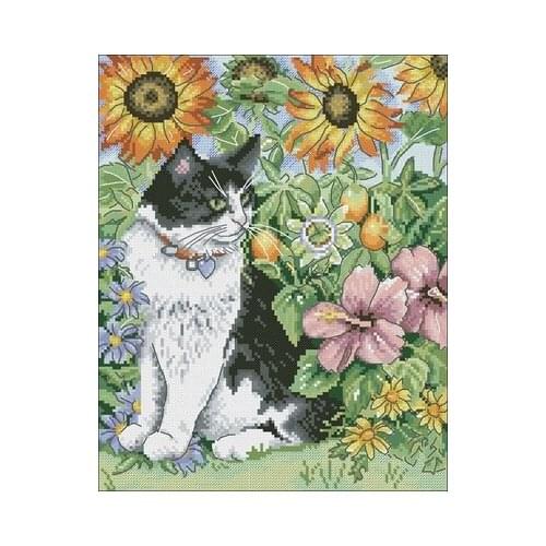 Cat in sunflower field Needlework,For Embroidery,DIY 14CT Unprinted Arts Cross stitch kits Set Cross-Stitching Home Decor