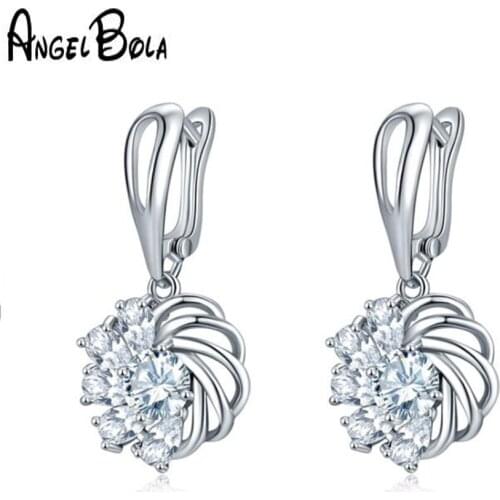 New Fashion CZ Plum Blossom Dangle Earrings Women Trendy Jewelry Petal Natural Zircon Pink Earrings