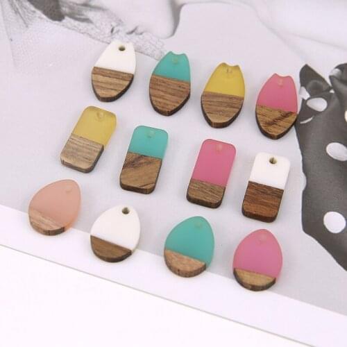 Newest 30pcs/Lot Double Colors Wooden style Resin Plastic Jewelry Charms Rectangle Waterdrop DIY Earring Necklace Pendants