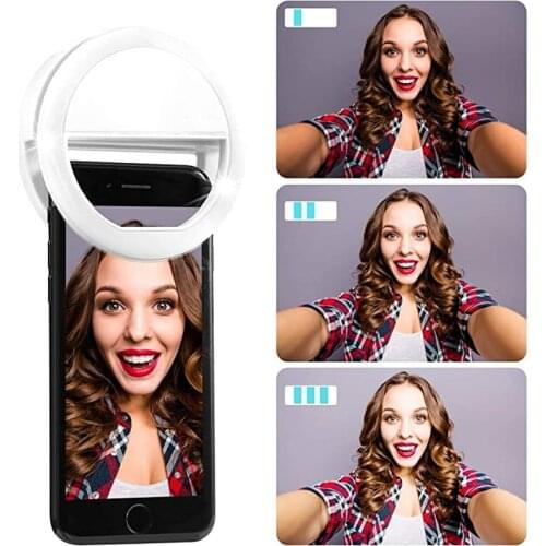 New Novelty Mobile Phone Round Selfie LED Ring Flash Lights Portable Clip-On Girl Night Darkness Selfie Luminous Fill Ring Lamp