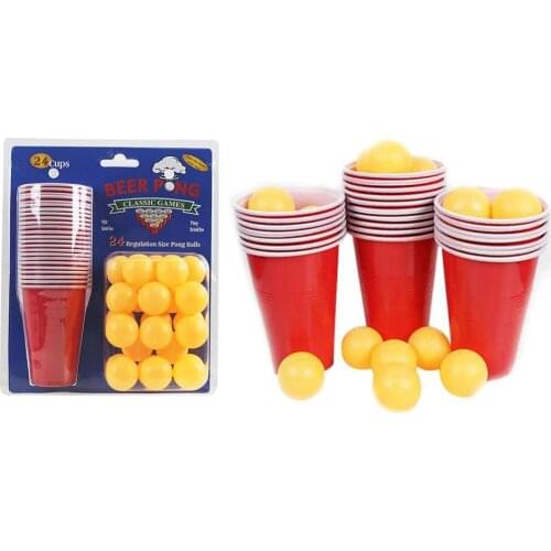 1 Set Of Ping Pong Glasses Game Throwing Drinking Props Beer Pong Set 24 Red Cups Ping Pong Balls Festival Party Entertainment