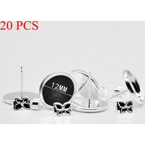 20 PCS/lot 12mm Flat Earring Setting Zinc Alloy Blank Earring Base DIY Making Glass Cabochon Jewelry Cameo Base Women Gifts