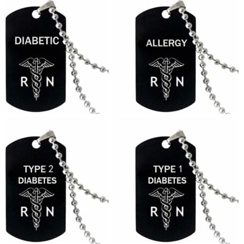 Diabetic Type 1 2 Medical Alert Pendant Necklace Bead Chain Stainless Steel Necklace Women Men Fashion Jewelry Drop Shipping