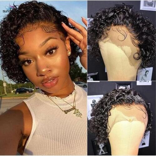 Pixie Cut Wig Human Hair Wigs Short Curly Pre Plucked Bleached Knots Wigs Bob Wig 13x1 Lace 150% Density T Part Lace Wig Remy
