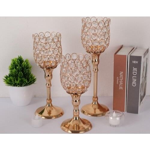 IMUWEN Metal Crystals Candle Holder Luxury Candlestick Gold Plated Wedding Centerpiece Romantic Home Table Decoration IM755