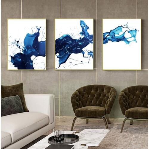 Simple Nordic abstract blue ocean decoration painting living room study bedroom inkjet poster print picture wholesale