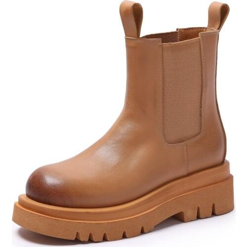 RASMEUP Womens Ankle Boots Genuine Leather Comfortable Women Autumn Ladies short Platform Fashion Footwear