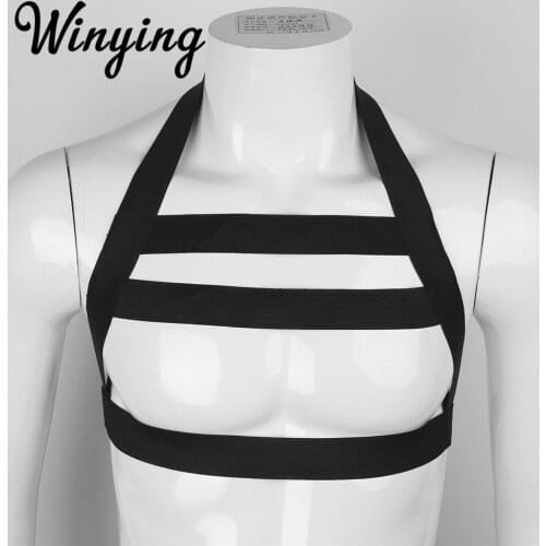 Mens Nylon Halter Straps Elastic Body Sexy Lingerie Chest Harness Belts Punk Gothic Rave Costume Male Gay Restraints Bondage