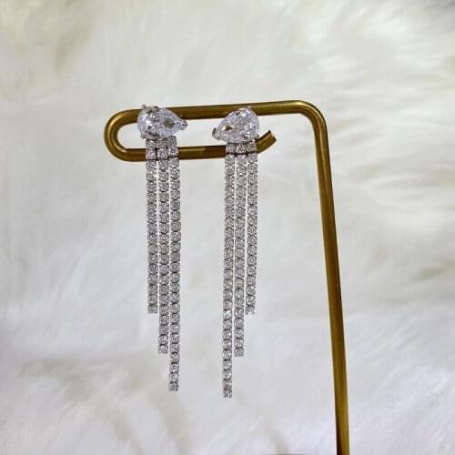 Luxury Full High Carbon Diamond Dangle Earring For Women Wedding Engagement Female Earrings Silver Color Earrings Fine Jewelry