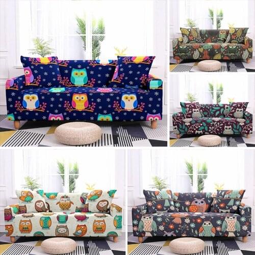 Owl Cartoon Stretch Polyester Couch Cover For Living Room Non-slip Elastic Slipcover Corner Sofa Covers 1/2/3/4 Seater