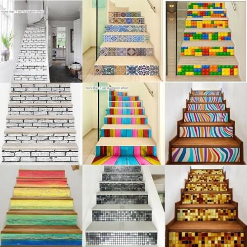 6Pcs/set 3D Self-adhesive Vinyl Staircase Stair Riser Floor Sticker Wall Decal