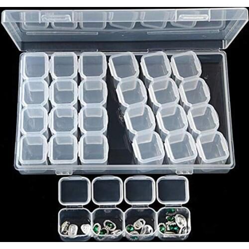 2Pcs 28Grids Detachable Clear Jewelry Box Compartment Adjustable Container for Beads earring box for jewelry rectangle Box Case