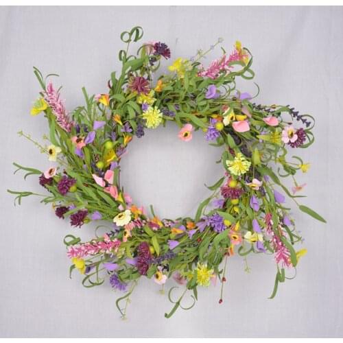 50cm Front Door Wreath, Artificial Flowers Outdoor Wreath, Spring Summer Fake Floral Decor Handcrafted Green Leaves Garland