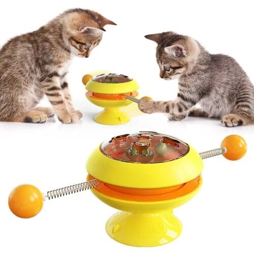 Rotating Cat Windmill Feeding Toy Interactive Cats Catnip Pet Toy with Strong Suction Cup Gyro Ball Cat and Dog Carousel Feeder