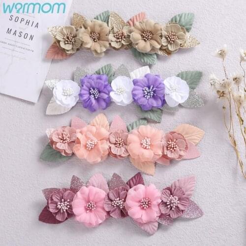 Warmom Baby Floral Rhinestones Headband Elastic Nylon Headbands For Newborn Girls Infant Toddlers Hair Ornaments Accessories