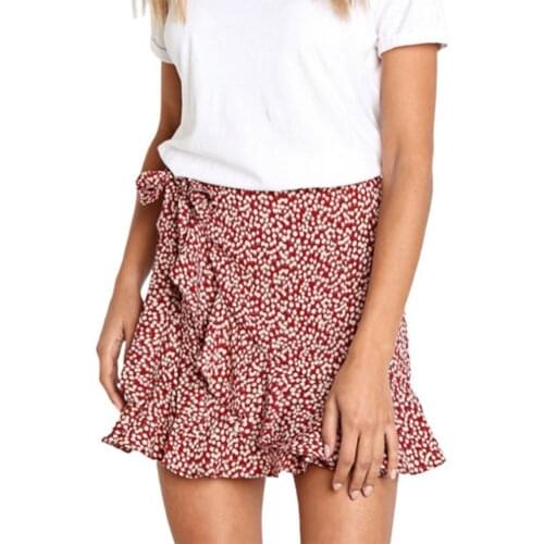 Women Beach Skirt 2021 Dot Print Charming Mini Skirt High Waist Elegant Ruffle Lace Up Women Skirt Streetwear