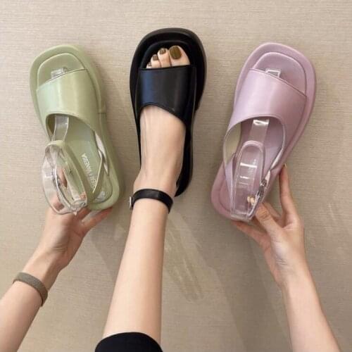 Woman Sandals Flat Shoes 2021 New Fashion Sandals Summer Shoes Round Toe 3.5cm Heel Buckle Black White Size 35-40 Sandalias