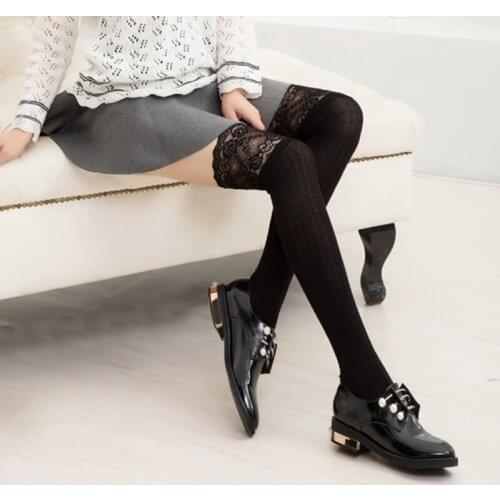 Women Long Stockings Boot Lace Cuff Teenage Girls Sportswear Tight Thigh Breathable Socks black grey Casual Cute stocking