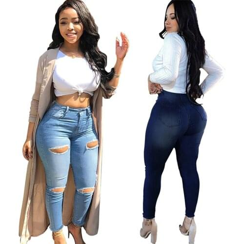 Skinny Distressed Denim Jeans High Waist Women Cut Out Autumn Winter 2020 Pencil Pants Fashion Street Style Trousers