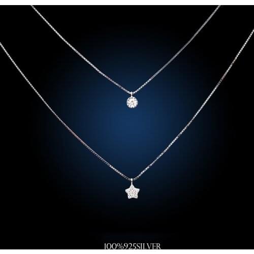 925 Sterling Silver Star double-deck Necklaces & Pendants For Women Fashion Lady Festival Gift Sterling-silver-jewelry