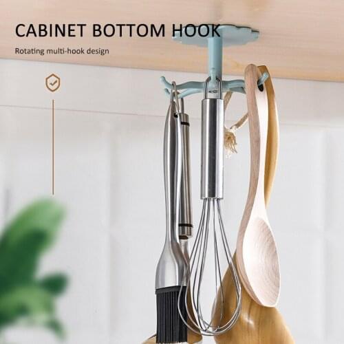 1 Pc Punch Free Kitchen Wall Storage Hook Rack 360 Degree Rotating Hook Spatula Spoon Kitchenware Bathroom Supplies Organizers