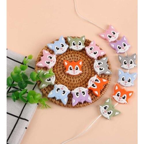 Kovict 10pcs Cartoons Fox Baby Rodent BPA Food Free Silicone Teething Nursing Pacifier Clip Silicone Beads