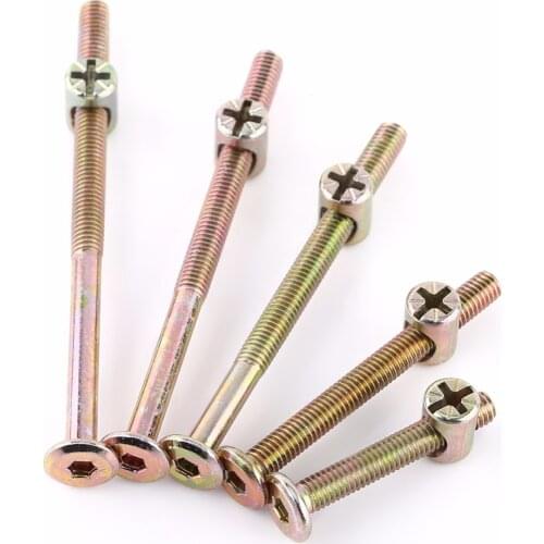 10pcs/pack M6 Carbon Steel Furniture Bolts And Nuts Set With Barrel Nuts Dowel Nut Connector Fastener Fixing Screws Set