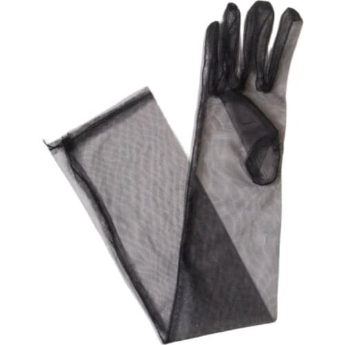 55cm Sexy Lace White Black Thin Soft Summer Breathable Gloves Hollow Transparent High Elasticity Party Stage Performance Dress