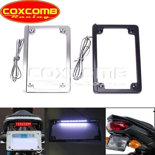 7-3/16"x4-1/4" Motorcycle Black LED Light Number Tag Frame License Plate Mounting Holder For Honda Yamaha Softail Street Glide