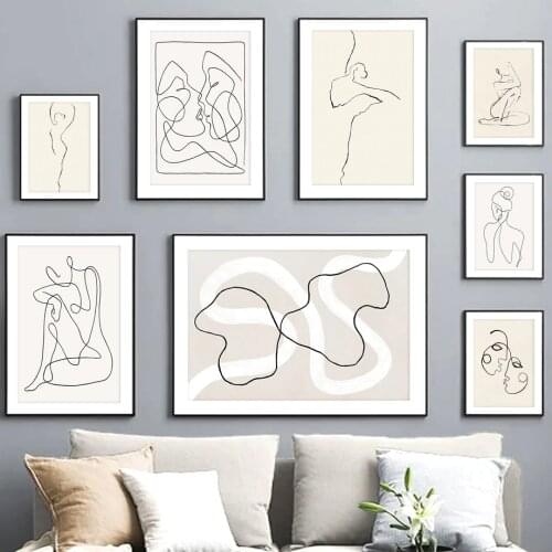 Abstract One Line French Kiss Ballet Girl Wall Art Prints Canvas Painting Nordic Poster Decor Pictures For Couple Lovers Room