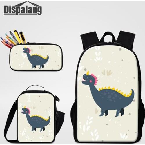 Dispalang Children School Backpack Food Bag Pencil Case 3PCS Set Dinosaur Cartoon Designer Bookbags For Boy Girl 16 Inch Bagpack